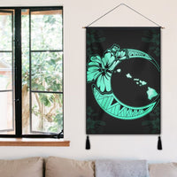 Hawaiian Map Hibiscus Turtle Polynesian Moon Hanging Poster Turquoise - AH - Polynesian Pride