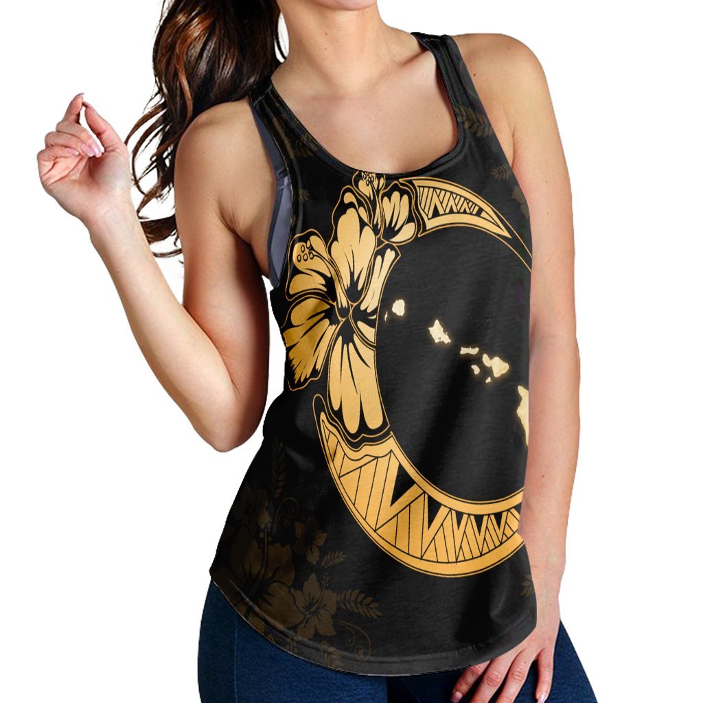 Hawaiian Map Hibiscus Turtle Polynesian Moon Racerback Tank Yellow - AH - Polynesian Pride
