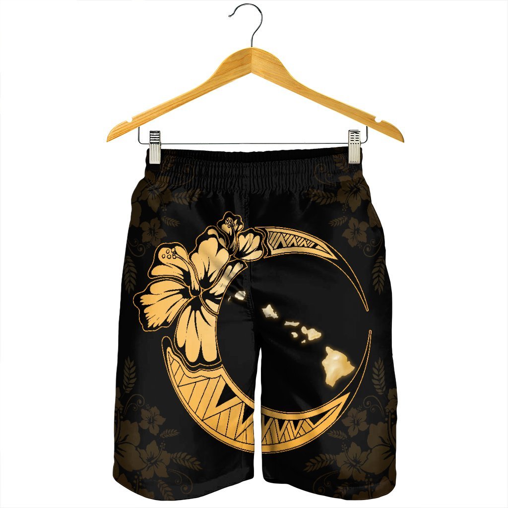 Hawaiian Map Hibiscus Turtle Polynesian Moon Men's Shorts Yellow - AH - Polynesian Pride