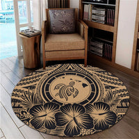 Hawaiian Map Honu Hibiscus Tropic Gold Polynesian Round Carpet - AH - Polynesian Pride