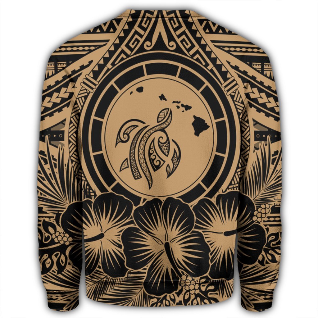 Hawaiian Map Honu Hibiscus Tropic Gold Polynesian Sweatshirt - AH - Polynesian Pride