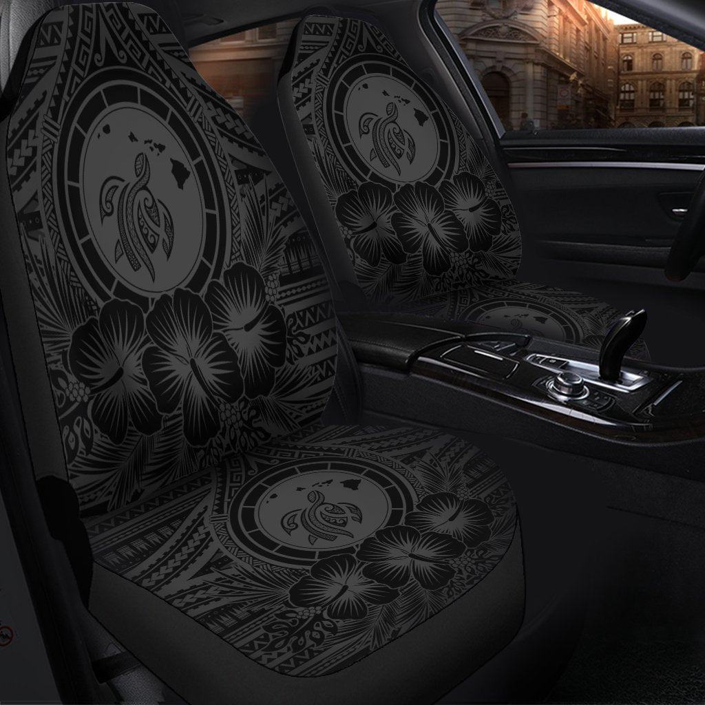 Hawaiian Map Honu Hibiscus Tropic Gray Polynesian Car Seat Covers - AH - Polynesian Pride