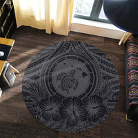Hawaiian Map Honu Hibiscus Tropic Gray Polynesian Round Carpet - AH - Polynesian Pride