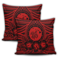 Hawaiian Map Honu Hibiscus Tropic Red Polynesian Pillow Covers - AH - Polynesian Pride