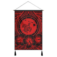 Hawaiian Map Honu Hibiscus Tropic Red Polynesian Hanging Poster - AH Hanging Poster Cotton And Linen - Polynesian Pride