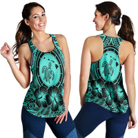 Hawaiian Map Honu Hibiscus Tropic Turquoise Polynesian Racerback Tank - AH Black - Polynesian Pride