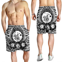 Hawaiian Map Honu Hibiscus Tropic White Polynesian Men's Shorts - AH - Polynesian Pride