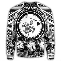 Hawaiian Map Honu Hibiscus Tropic White Polynesian Sweatshirt - AH - Polynesian Pride