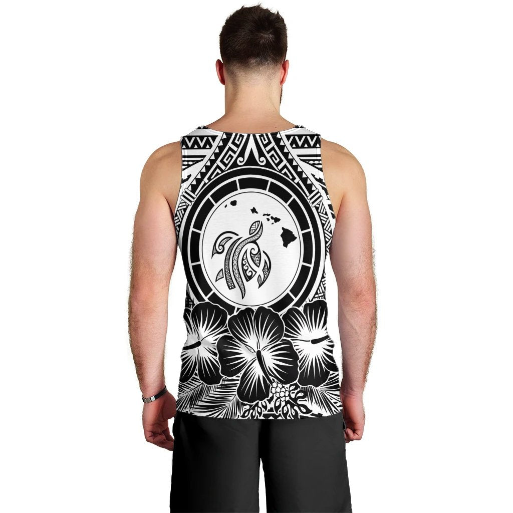 Hawaiian Map Honu Hibiscus Tropic White Polynesian Tank Top - AH - Polynesian Pride