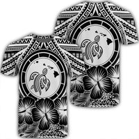 Hawaiian Map Honu Hibiscus Tropic White Polynesian T Shirt Unisex Black - Polynesian Pride