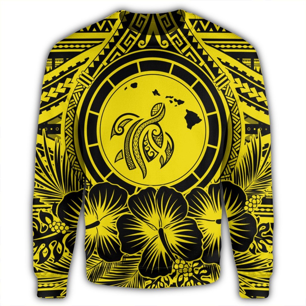Hawaiian Map Honu Hibiscus Tropic Yellow Polynesian Sweatshirt - AH - Polynesian Pride