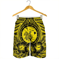Hawaiian Map Honu Hibiscus Tropic Yellow Polynesian Men's Shorts - AH - Polynesian Pride