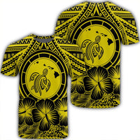 Hawaiian Map Honu Hibiscus Tropic Yellow Polynesian T Shirt Unisex Black - Polynesian Pride