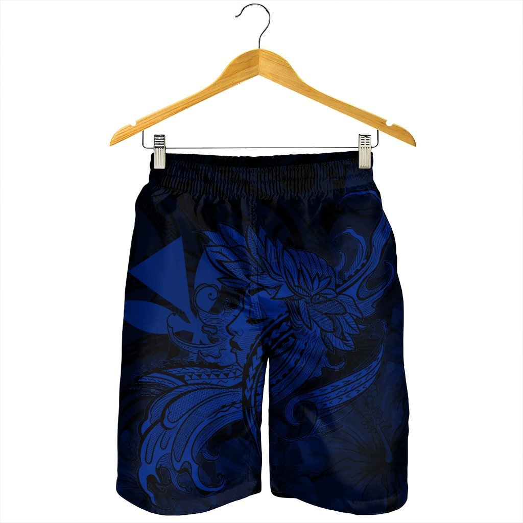 Hawaiian Map Hula Girl Hibiscus Kanaka Polynesian Men's Shorts - Blue - AH - Polynesian Pride