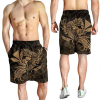 Hawaiian Map Hula Girl Hibiscus Kanaka Polynesian Men's Shorts - Gold - AH - Polynesian Pride