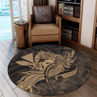 Hawaiian Map Hula Girl Hibiscus Kanaka Polynesian Round Carpet - Gold - AH - Polynesian Pride