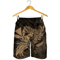 Hawaiian Map Hula Girl Hibiscus Kanaka Polynesian Men's Shorts - Gold - AH - Polynesian Pride