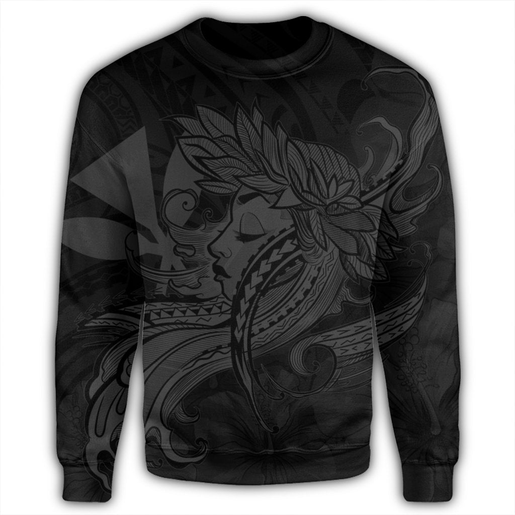 Hawaiian Map Hula Girl Hibiscus Kanaka Polynesian Sweatshirt - Gray - AH - Polynesian Pride