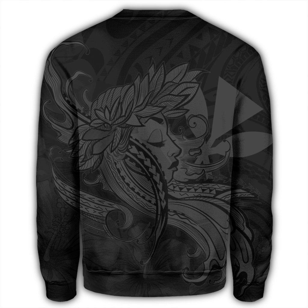 Hawaiian Map Hula Girl Hibiscus Kanaka Polynesian Sweatshirt - Gray - AH - Polynesian Pride