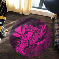 Hawaiian Map Hula Girl Hibiscus Kanaka Polynesian Round Carpet - Pink - AH - Polynesian Pride