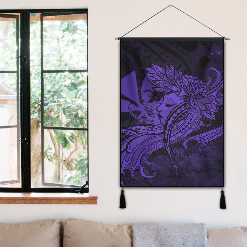 Hawaiian Map Hula Girl Hibiscus Kanaka Polynesian Hanging Poster - Purple - AH - Polynesian Pride