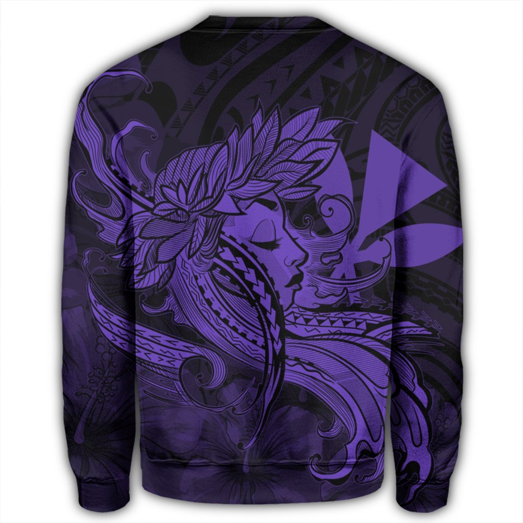 Hawaiian Map Hula Girl Hibiscus Kanaka Polynesian Sweatshirt - Purple - AH - Polynesian Pride
