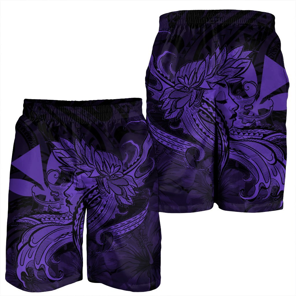 Hawaiian Map Hula Girl Hibiscus Kanaka Polynesian Men's Shorts - Purple - AH - Polynesian Pride
