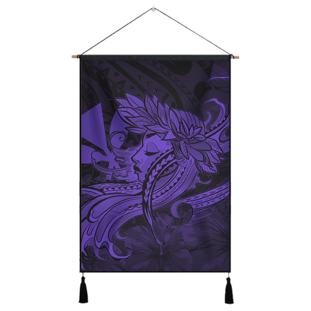 Hawaiian Map Hula Girl Hibiscus Kanaka Polynesian Hanging Poster - Purple - AH Hanging Poster Cotton And Linen - Polynesian Pride