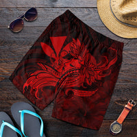 Hawaiian Map Hula Girl Hibiscus Kanaka Polynesian Men's Shorts - Red - AH Art - Polynesian Pride