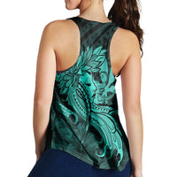 Hawaiian Map Hula Girl Hibiscus Kanaka Polynesian Racerback Tank - Turquoise - AH - Polynesian Pride