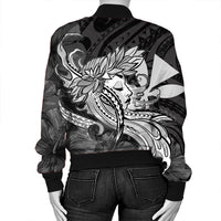 Hawaiian Map Hula Girl Hibiscus Kanaka Polynesian Bomber Jacket - White - AH - Polynesian Pride