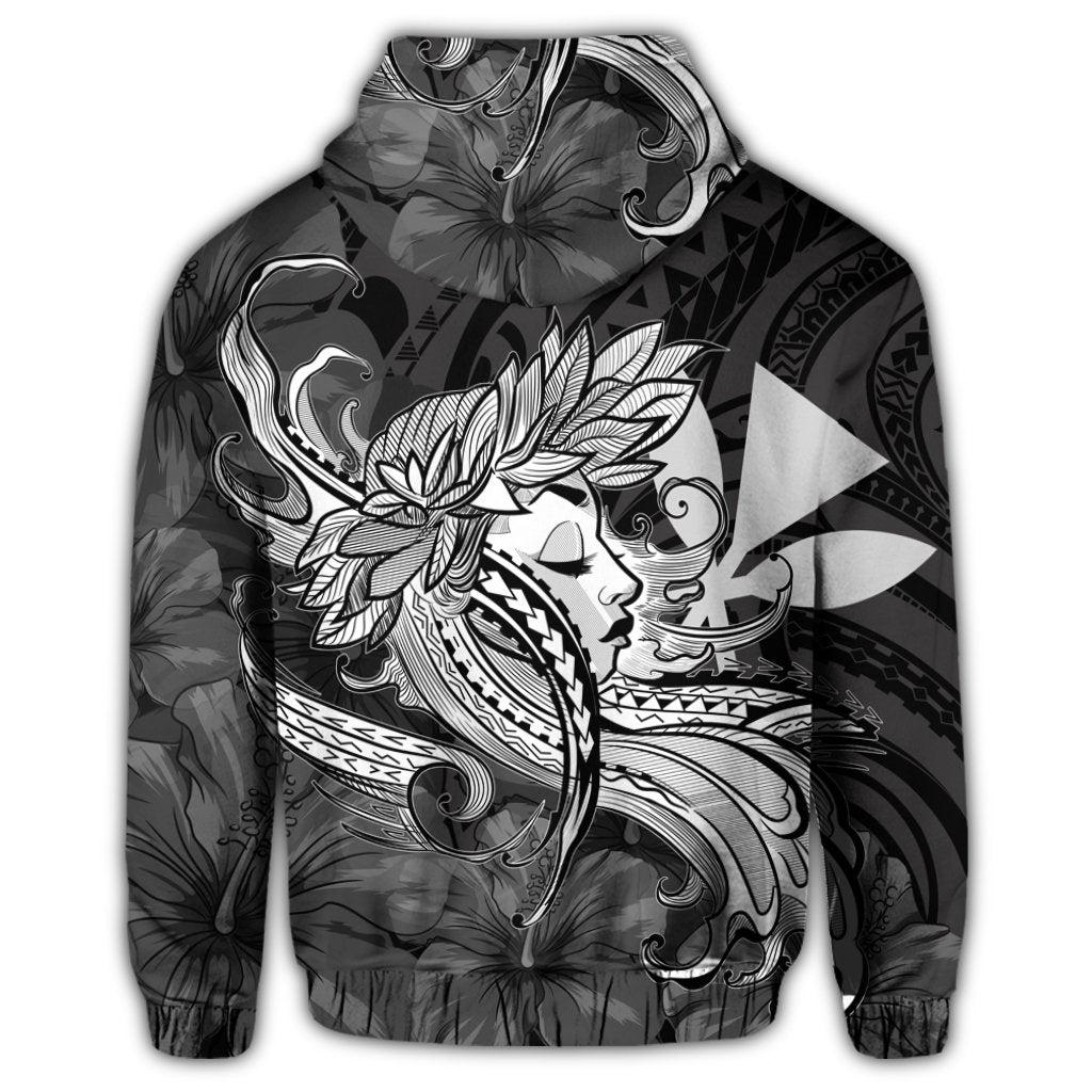 Hawaiian Map Hula Girl Hibiscus Kanaka Polynesian Zip Hoodie White - Polynesian Pride