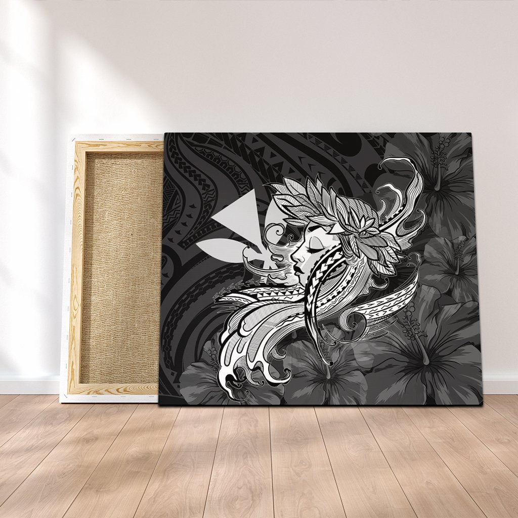 Hawaiian Map Hula Girl Hibiscus Kanaka Polynesian Canvas - White - AH Canvas Poly-cotton - Polynesian Pride