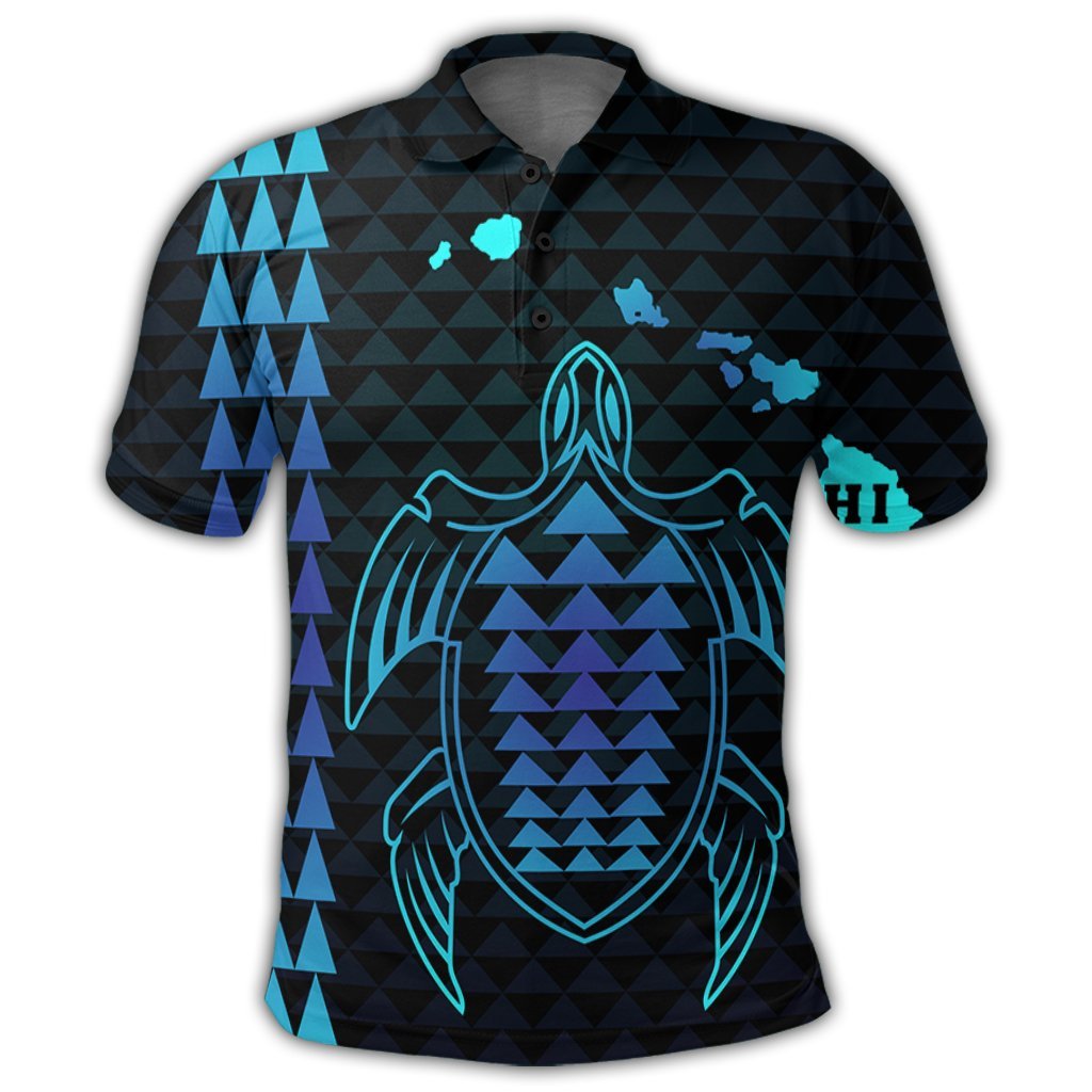 Hawaiian Map Kakau Turtle Polynesian Polo Shirt Blue - Polynesian Pride