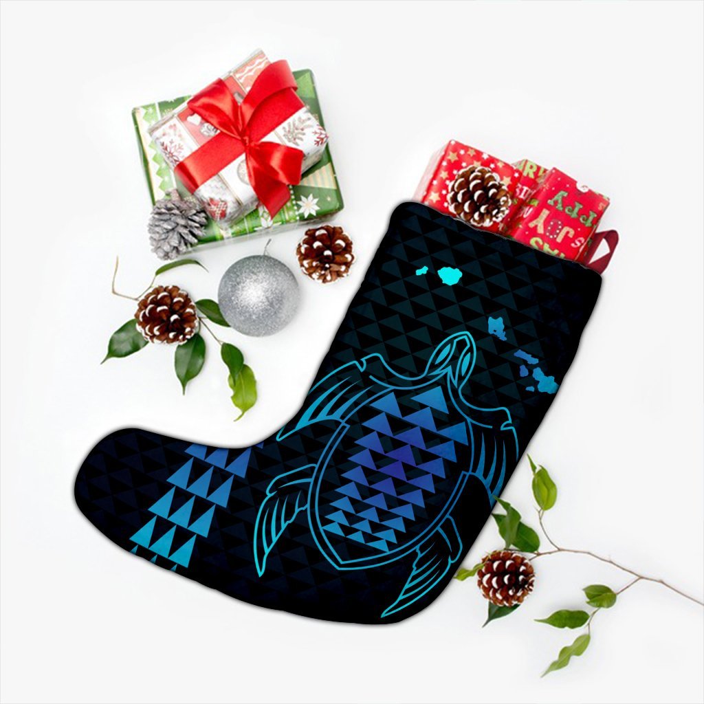 Hawaiian Map Kakau Turtle Polynesian Christmas Stocking - Blue - AH - Polynesian Pride