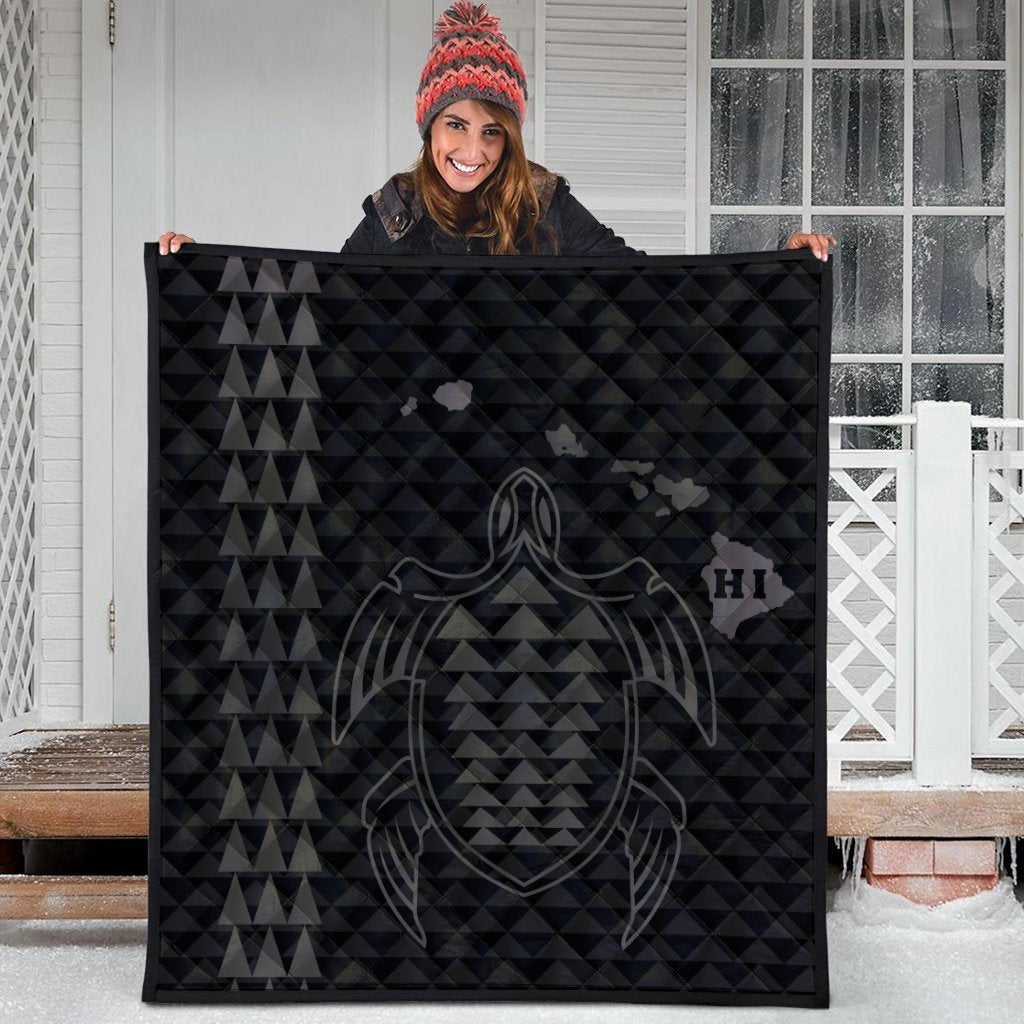 Hawaiian Map Kakau Turtle Polynesian Premium Quilts - Gray - AH - Polynesian Pride