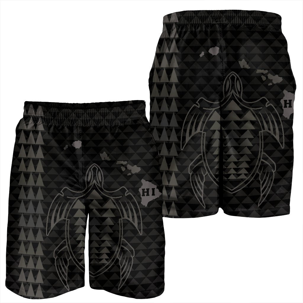 Hawaiian Map Kakau Turtle Polynesian Men's Shorts - Gray - AH - Polynesian Pride