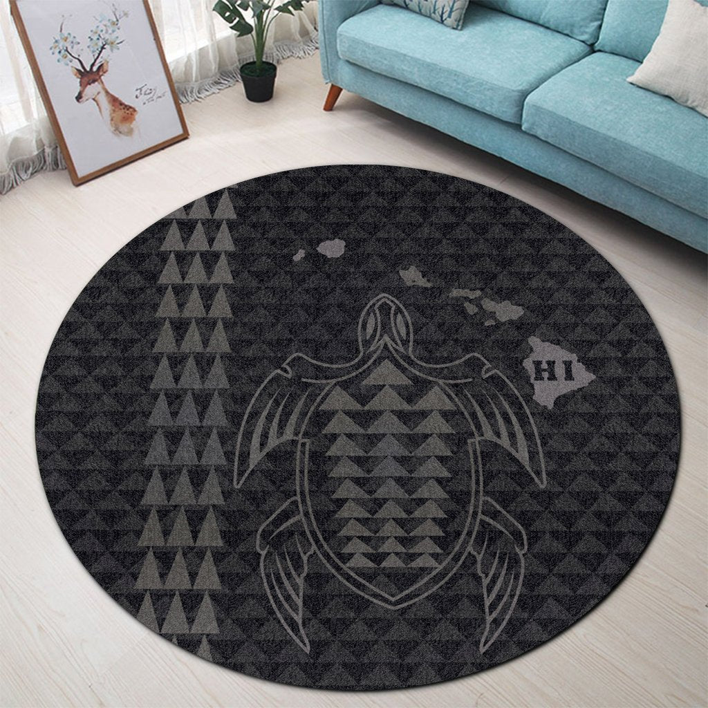 Hawaiian Map Kakau Turtle Polynesian Round Carpet - Gray - AH - Polynesian Pride