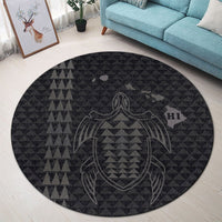 Hawaiian Map Kakau Turtle Polynesian Round Carpet - Gray - AH - Polynesian Pride