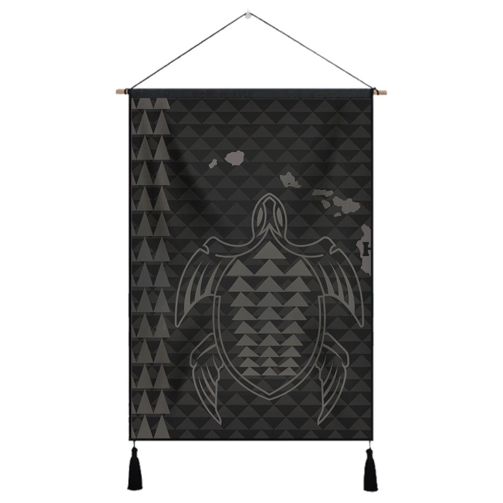 Hawaiian Map Kakau Turtle Polynesian Hanging Poster - Gray - AH Hanging Poster Cotton And Linen - Polynesian Pride