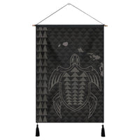 Hawaiian Map Kakau Turtle Polynesian Hanging Poster - Gray - AH Hanging Poster Cotton And Linen - Polynesian Pride