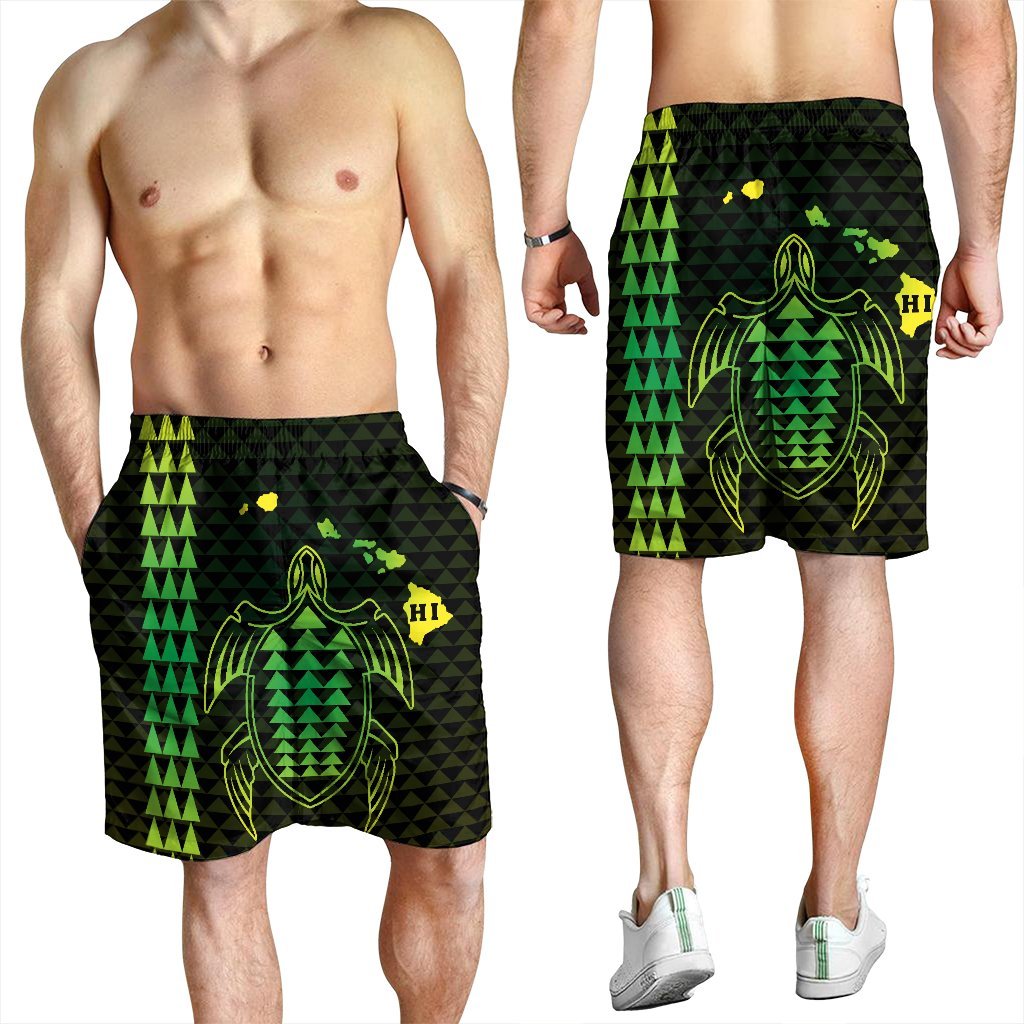 Hawaiian Map Kakau Turtle Polynesian Men's Shorts - Green - AH - Polynesian Pride