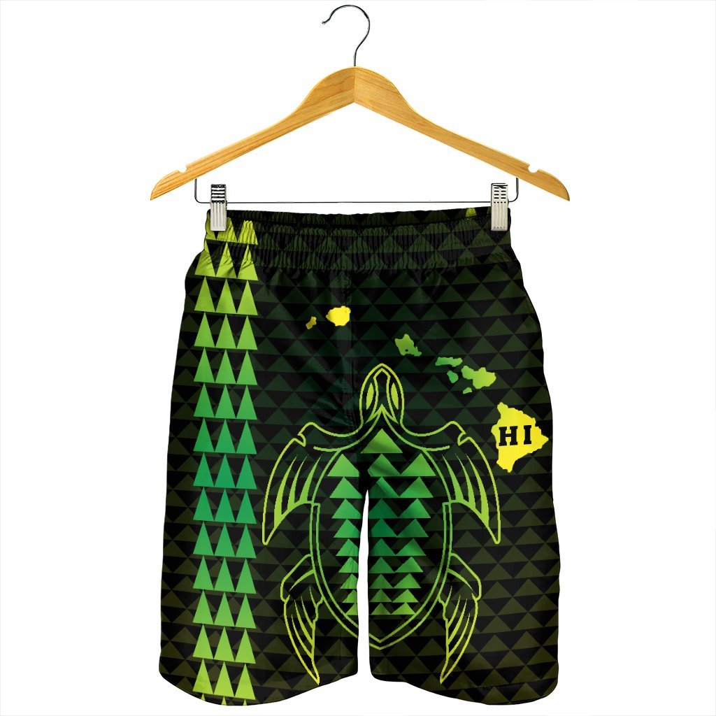 Hawaiian Map Kakau Turtle Polynesian Men's Shorts - Green - AH - Polynesian Pride