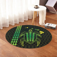 Hawaiian Map Kakau Turtle Polynesian Round Carpet - Green - AH - Polynesian Pride