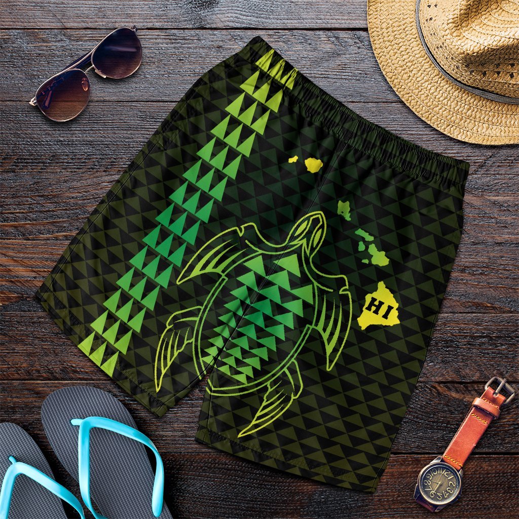 Hawaiian Map Kakau Turtle Polynesian Men's Shorts - Green - AH Art - Polynesian Pride