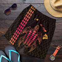 Hawaiian Map Kakau Turtle Polynesian Men's Shorts - Orange - AH Art - Polynesian Pride