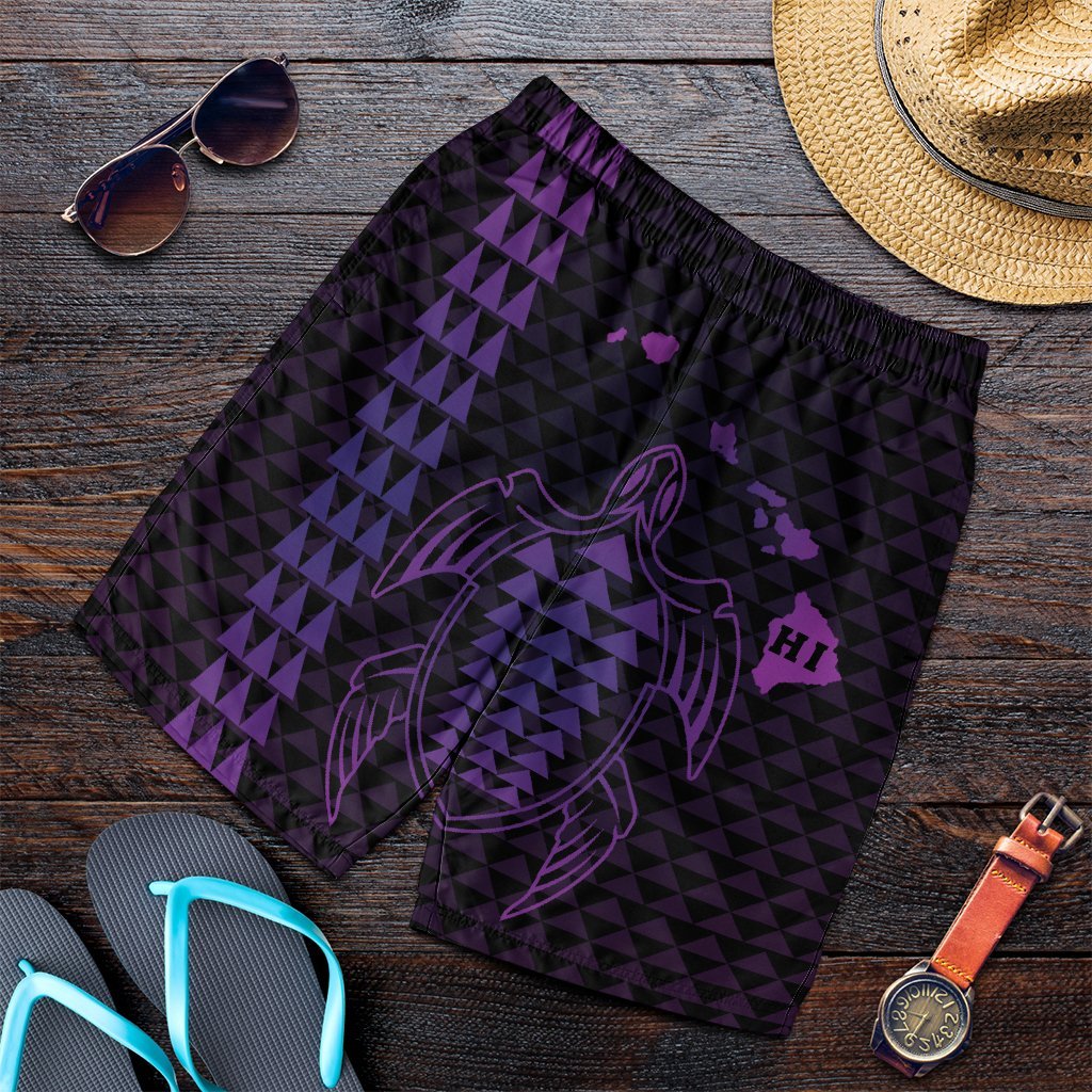 Hawaiian Map Kakau Turtle Polynesian Men's Shorts - Purple - AH Art - Polynesian Pride