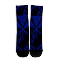Hawaiian Map Kanaka Hibiscus Blue Polynesian Crew Socks - AH - Polynesian Pride
