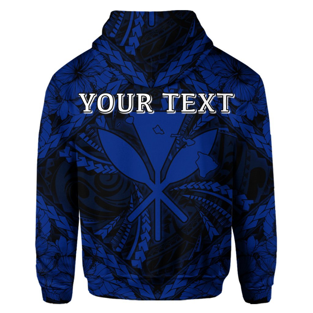 Custom Hawaiian Map Kanaka Hibiscus Blue Polynesian Hoodie - Polynesian Pride
