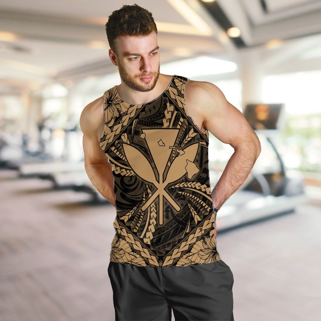 Hawaiian Map Kanaka Hibiscus Gold Polynesian Tank Top - AH - Polynesian Pride